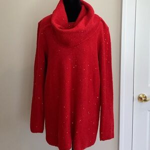 APT.9 Sweater With Infinity Removable Scarf. Size L. Red With Sequins.